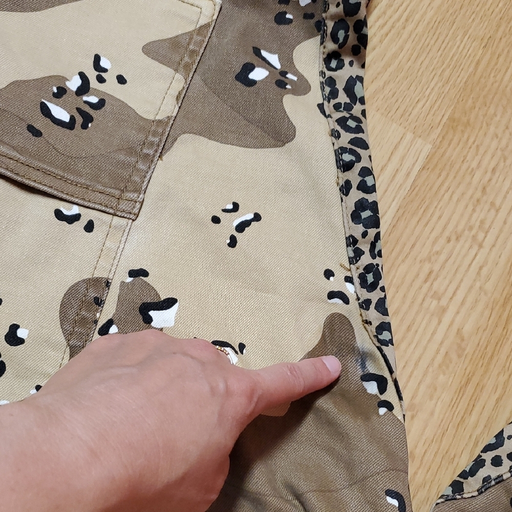 Distressed Tan and Brown Bootcut Jeans with Patchwork Design Size W34 - Picture 15 of 16